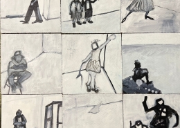 Dialog in Schwarz Weiß. Reduzierte Schwarz Weiß Bilder auf Wabenpappe