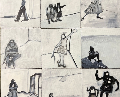 Dialog in Schwarz Weiß. Reduzierte Schwarz Weiß Bilder auf Wabenpappe